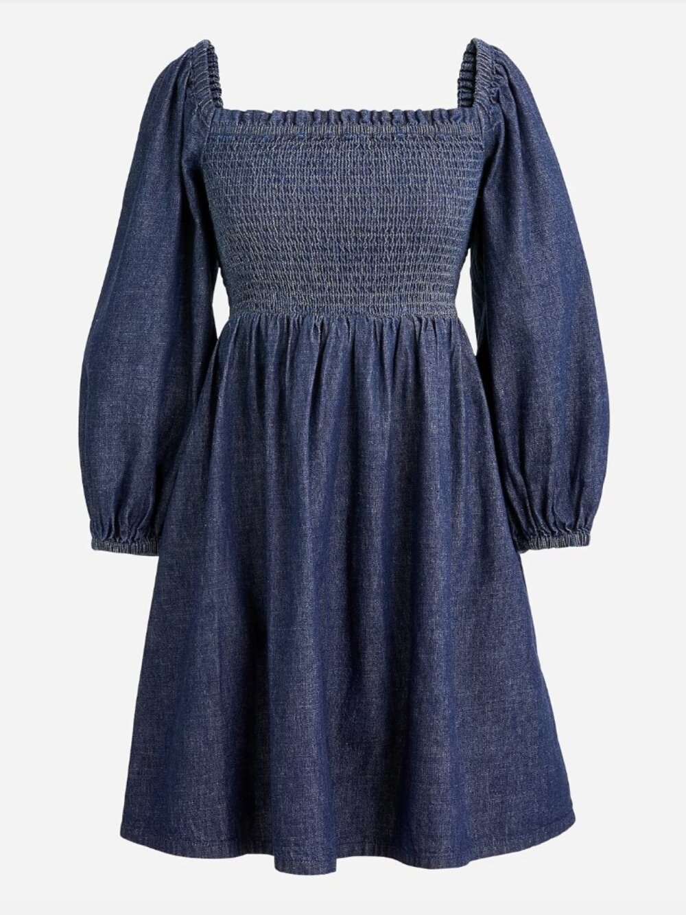 J. Crew Smocked puff-sleeve dress in chambray
